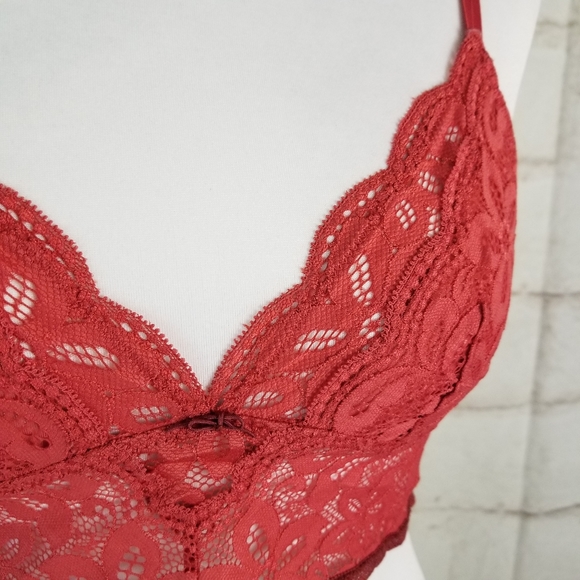 Aerie S Brick Red Stretchy Lace Bralette Pullover Lined Triangle Bust - Picture 6 of 9